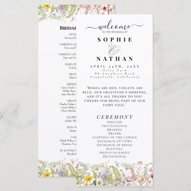 Spring Summer Wildflower | Wedding Program (Front/Back)