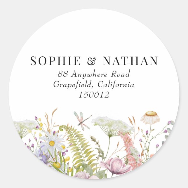 Spring Summer Wildflower Wedding Round Stickers (Front)