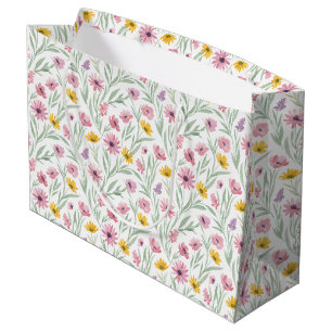 Spring Summer Yellow Pink Purple Floral Watercolor Large Gift Bag