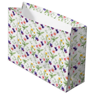 Spring Summer Yellow Pink Purple Flower Watercolor Large Gift Bag