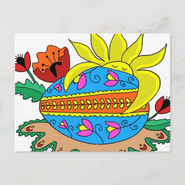 Spring Sun and Pysanka Postcard (Front)
