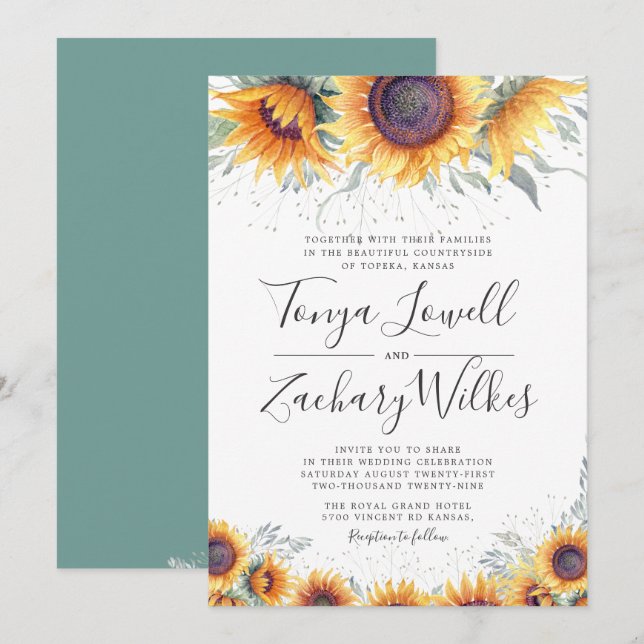 Spring Sunflower Bloom Wedding Invite (Front/Back)