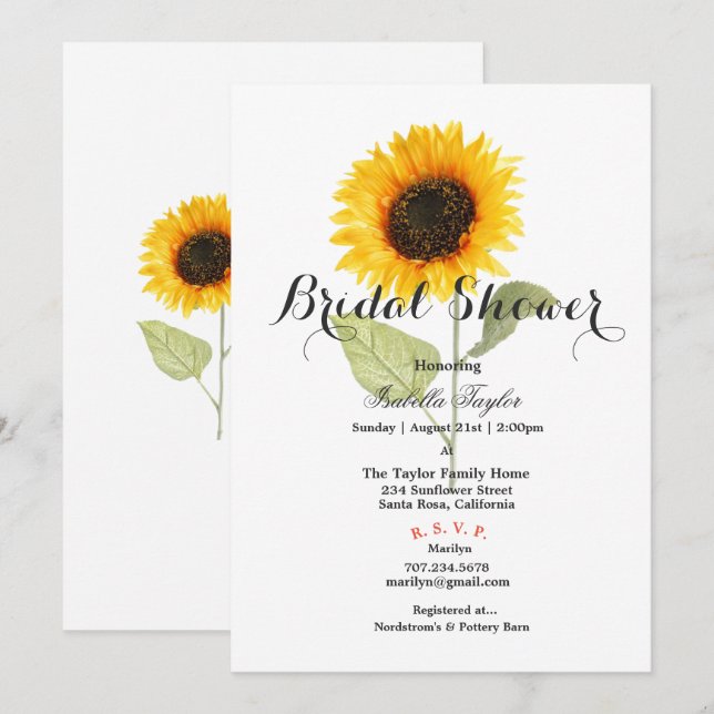 Spring Sunflower Bridal Shower Invitation (Front/Back)