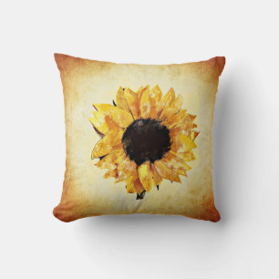 Spring Sunflower Watercolor Throw Pillow
