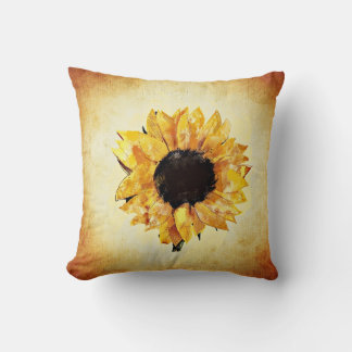 Spring Sunflower Watercolor Throw Pillow