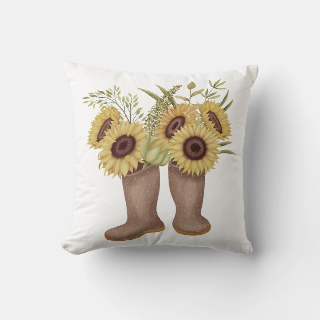 Spring Sunflowers with Boots Throw Pillow (Front)