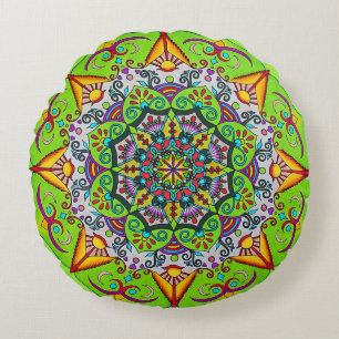 Spring Sunrise Flower Mandala Round Pillow