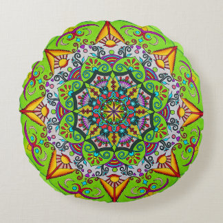 Spring Sunrise Flower Mandala Round Pillow