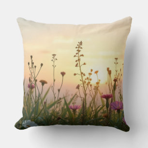 spring sunset in the wildflowers throw pillow