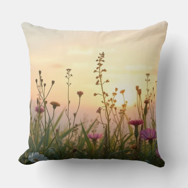 spring sunset in the wildflowers throw pillow (Front)