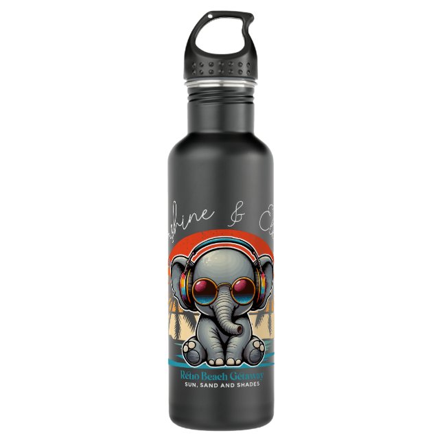 Spring Sunshine and Ele-fun Retro Beach Getaway 710 Ml Water Bottle (Front)