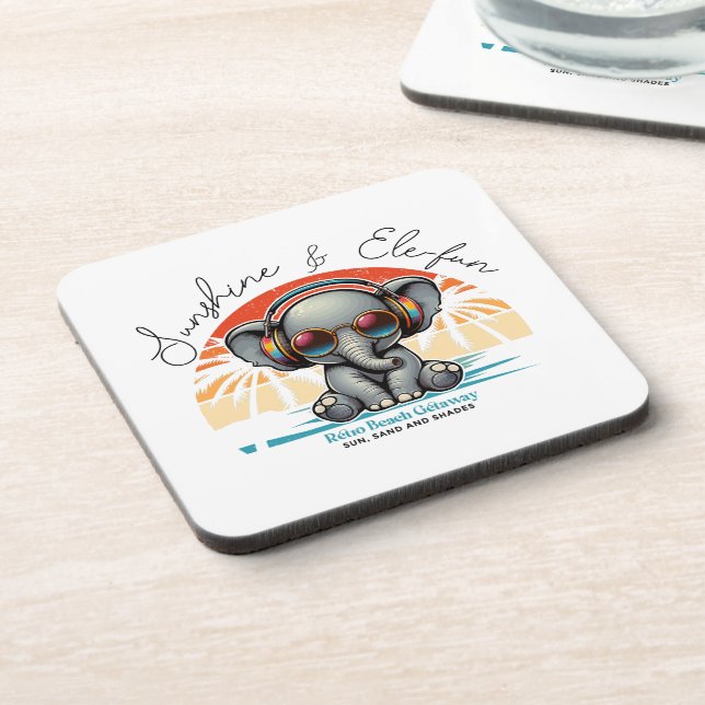 Spring Sunshine and Ele-fun Retro Beach Getaway Coaster (Left Side)