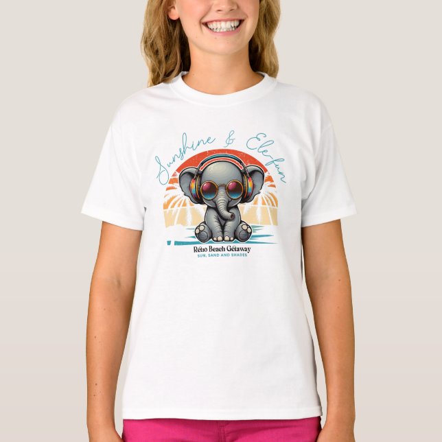 Spring Sunshine and Ele-fun Retro Beach Getaway T-Shirt (Front)