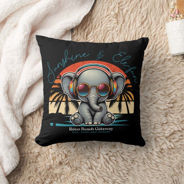 Spring Sunshine and Ele-fun Retro Beach Getaway Throw Pillow (Blanket)