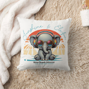 Spring Sunshine and Ele-fun Retro Beach Getaway Throw Pillow