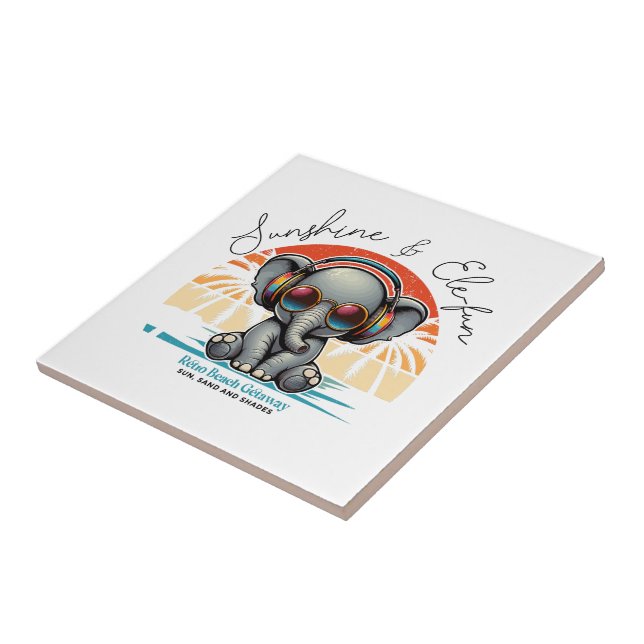 Spring Sunshine and Ele-fun Retro Beach Getaway Tile (Side)