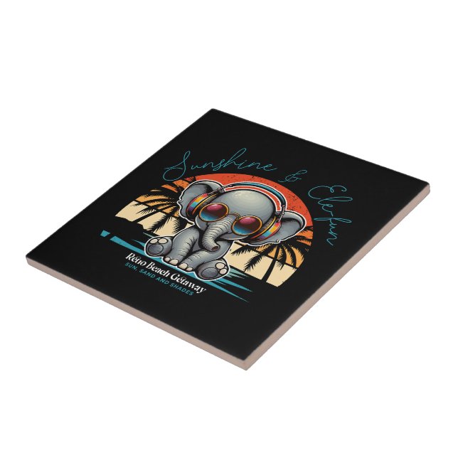 Spring Sunshine and Ele-fun Retro Beach Getaway Tile (Side)