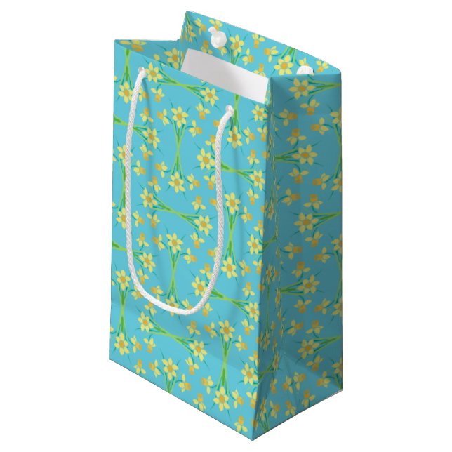 Spring Sunshine Daffodils on Blue Small Gift Bag (Front Angled)