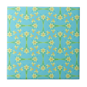 Spring Sunshine Daffodils Sky Blue Ceramic Tile