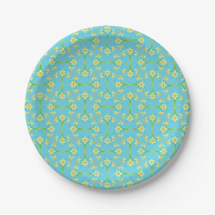 Spring Sunshine Daffodils Sky Blue Paper Plate
