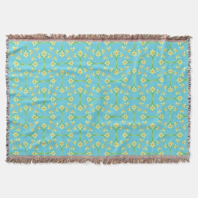 Spring Sunshine Daffodils Sky Blue Throw Blanket (Front)