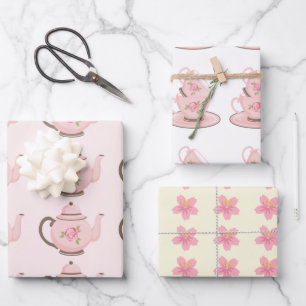 Spring Tea Party Pink Wrapping Paper