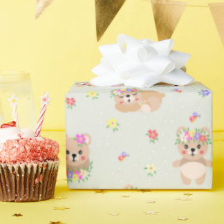 Spring teddy bear wrapping paper