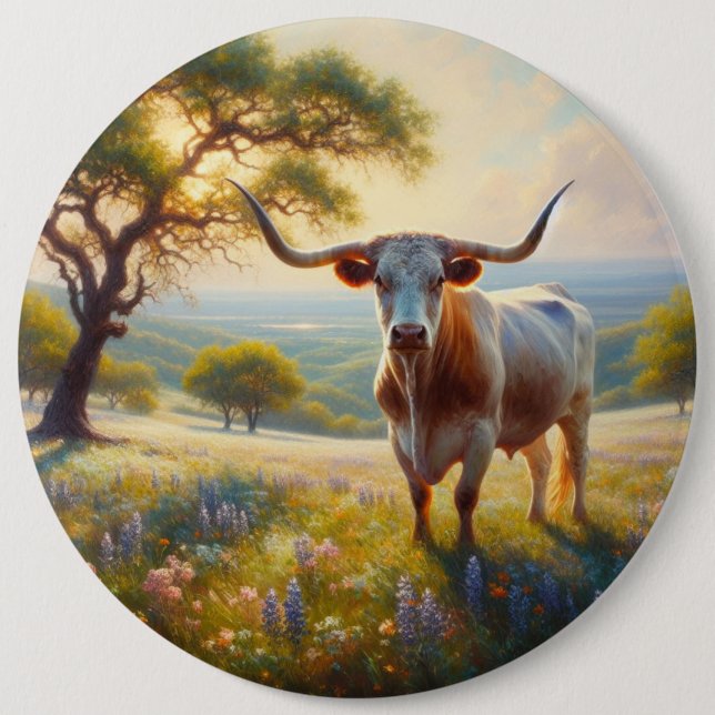 Spring Texas longhorn cow  6 Inch Round Button (Front)