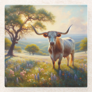 Spring Texas longhorn cow Glass Coaster
