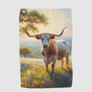 Spring Texas longhorn cow  Golf Towel