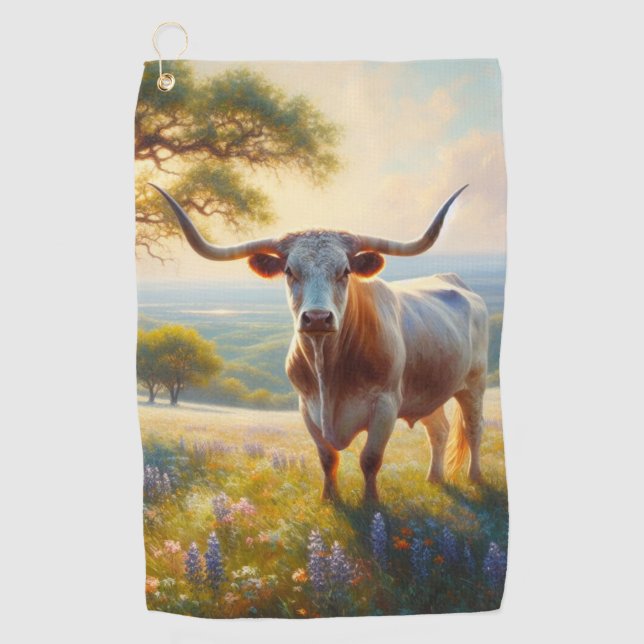Spring Texas longhorn cow  Golf Towel (Front)