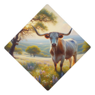 Spring Texas longhorn cow  Graduation Cap Topper