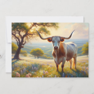 Spring Texas longhorn cow Holiday Card