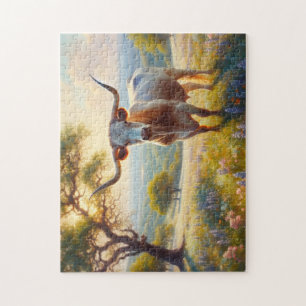Spring Texas longhorn cow  Jigsaw Puzzle