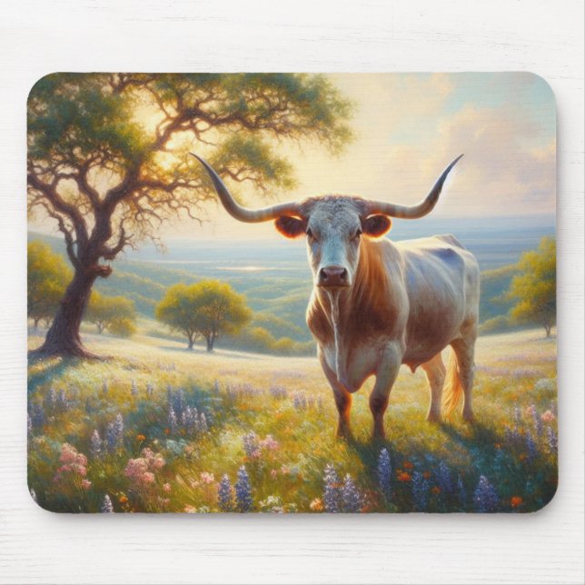 Spring Texas longhorn cow  Mouse Pad (Front)