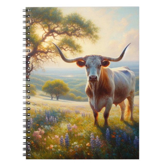 Spring Texas longhorn cow  Notebook (Front)