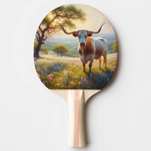 Spring Texas longhorn cow  Ping Pong Paddle (Front)