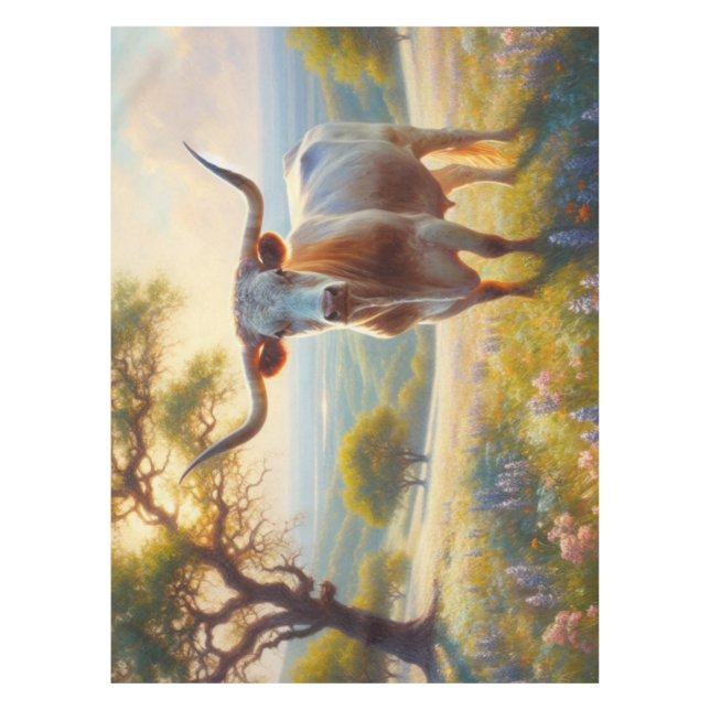 Spring Texas longhorn in a field Tablecloth (Front)