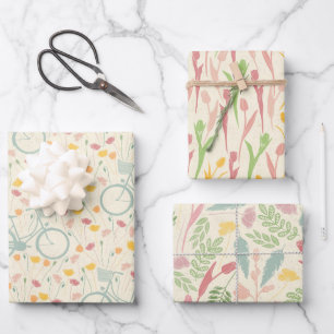 Spring theme 3 floral patterns wrapping paper sheet