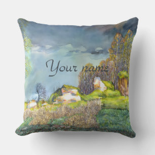 Spring thunderstorm painting Watercolor Outdoor Pillow