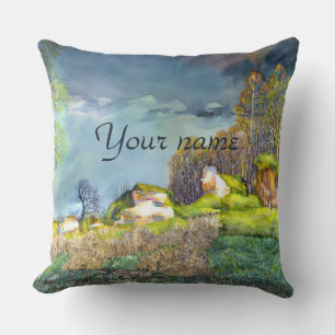 Spring thunderstorm painting Watercolor Throw Pillow