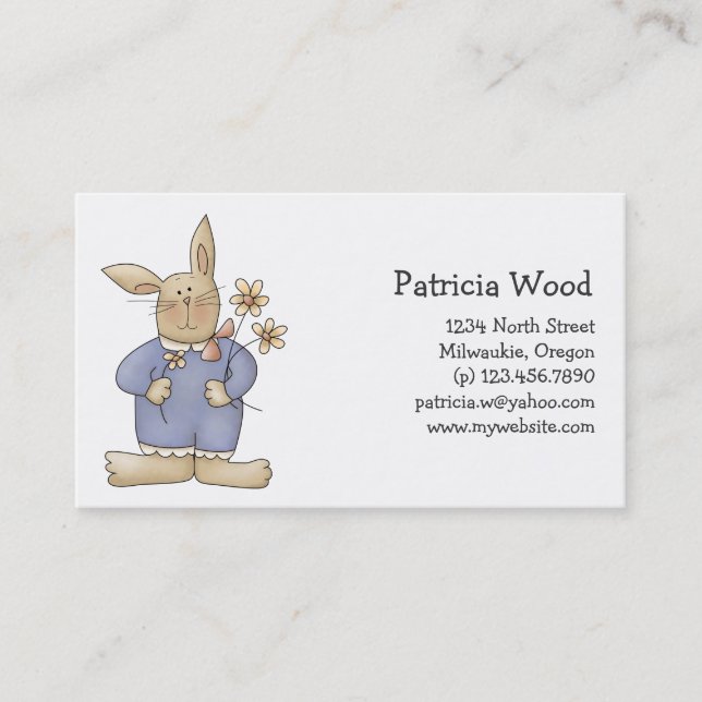 Spring Time · Easter Bunny with Flowers Business Card (Front)