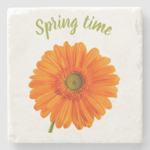 Spring time flower orange photo with text stone coaster