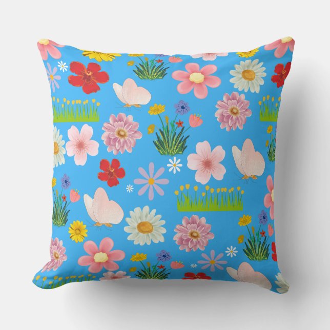 Spring Time Flowers and Fields Throw Pillow (Front)