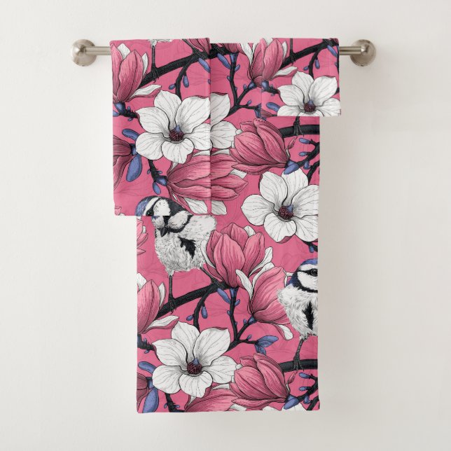 Spring time in pink bath towel set (Insitu)