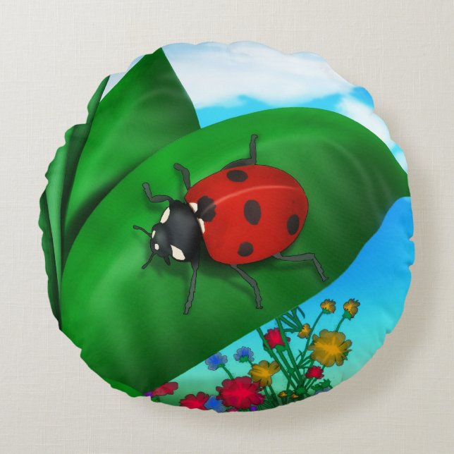 Spring Time Lady Bug Round Pillow (Front)