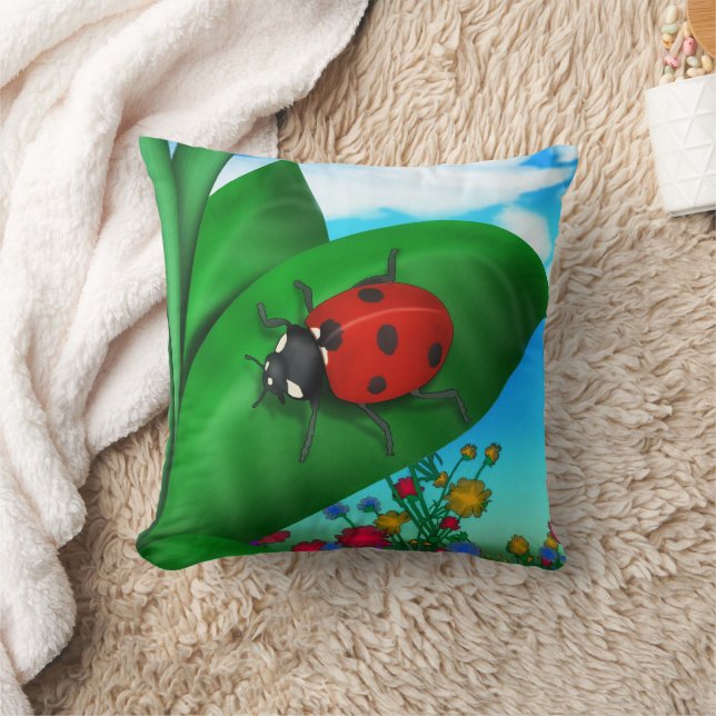 Spring Time Lady Bug Throw Pillow (Blanket)