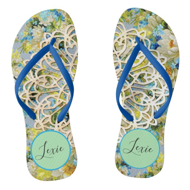 Spring Time Personalized Flowery  Flip Flops (Footbed)