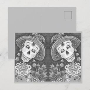 SPRING TIME SKELLY & TULIPS, TWIN SKELETONS Funny Holiday Postcard