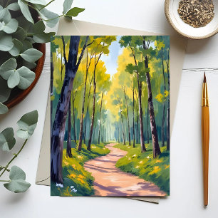 Spring Trail   Green Forest Watercolor Nature Postcard